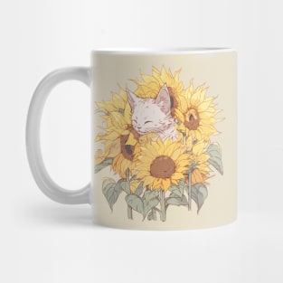 Kitten cat asleep in sunflowers ...awww! Mug